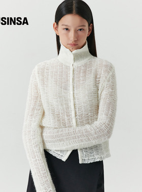 LEVAR韩国25秋冬软糯糯百搭翻领慵懒风蕾丝提花开衫MUSINSA