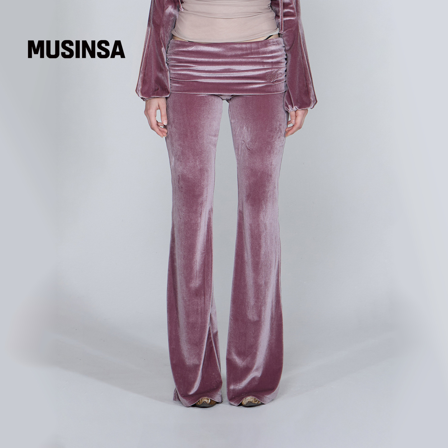 天鹅绒褶皱低腰裤辣妹风复古长裤