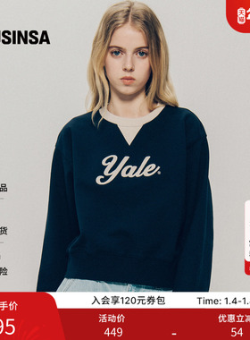 Yale LOGO短款卫衣女秋季V领美式学院风慵懒休闲百搭上衣MUSINSA