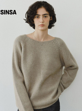 URAGO女士25秋季宽松休闲慵懒风松弛感船领插肩袖针织衫MUSINSA