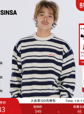 AECA韩国男女25秋季新款情侣休闲上衣圆领宽条纹针织毛衣MUSINSA