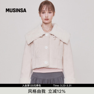 毛绒翻领宽松双面皮革外套MUSINSA rose韩国春季 Not your