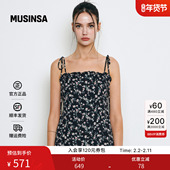 Not 碎花吊带连衣裙MUSINSA 韩国25秋冬女黑色显瘦法式 your rose