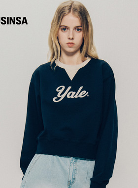 Yale LOGO短款卫衣女秋季V领美式学院风慵懒休闲百搭上衣MUSINSA