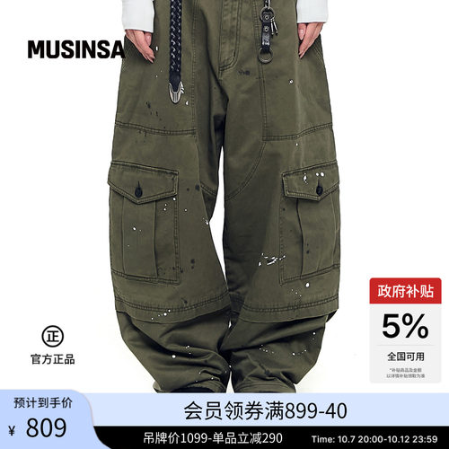 百搭休闲日常手绘风工装阔腿裤