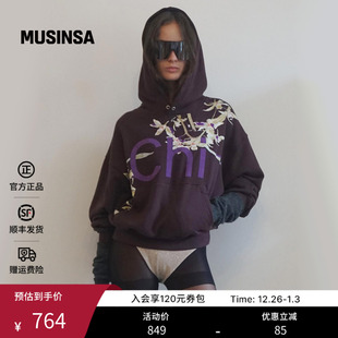 MUSINSA 上衣印花帽衫 SCULPTOR 韩国25秋冬花卉字母宽松长袖