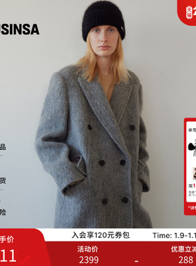 LEVAR韩国女士25冬季垂感廓形通勤气质经典羊毛长款大衣MUSINSA