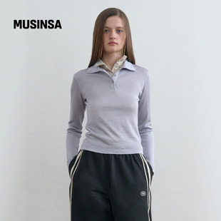 T恤MUSINSA 显瘦通勤百搭两穿领上衣长袖 KIJUN韩国女士25秋季 修身