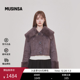 浅棕色毛绒翻领宽松双面皮革外套MUSINSA rose韩国25冬季 Not your
