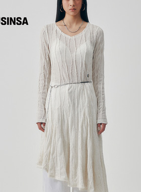 TREEMINGBIRD韩国女士25秋季黑色优雅灵动褶皱气质连衣裙MUSINSA