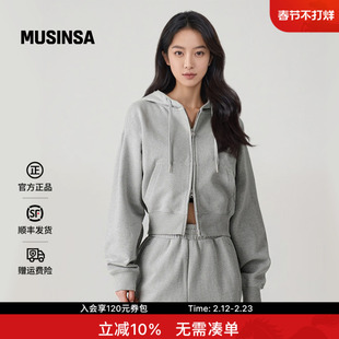 musinsa standard韩国25秋季女士休闲短款双拉链连帽卫衣外套