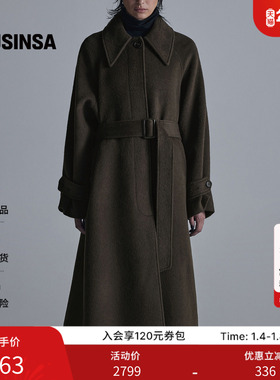TREEMINGBIRD韩国女士25秋季羊毛混纺长款毛呢外套大衣MUSINSA