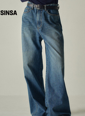 FACADE PATTERN韩国25秋冬经典宽牛仔裤高腰做旧直筒裤MUSINSA