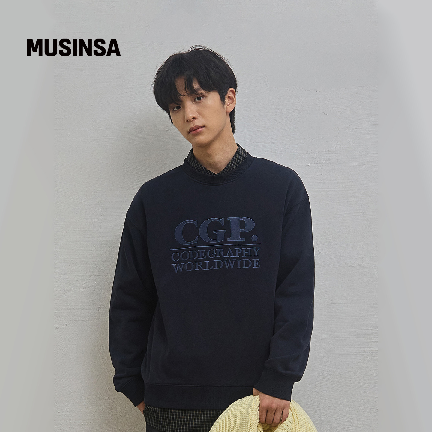 Codegraphy韩国男士25冬季简约圆领印花方形标志卫衣MUSINSA