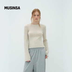 简约长袖 针织衫 MUSINSA flair韩国女士25秋冬莫海尔喇叭袖 overdue