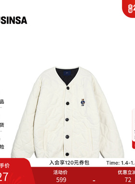 YALE韩国女士25冬季时尚流行简约百搭无领开衫棉服外套MUSINSA