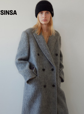 LEVAR韩国女士25冬季垂感廓形通勤气质经典羊毛长款大衣MUSINSA