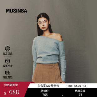 MUSINSA 针织衫 INSTANTFUNK韩国女士25秋季 斜肩设计感不对称长袖