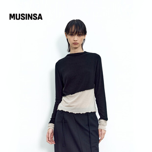 INSILENCE女士25秋季 T恤MUSINSA 色块拼色设计内搭单穿羊毛长袖