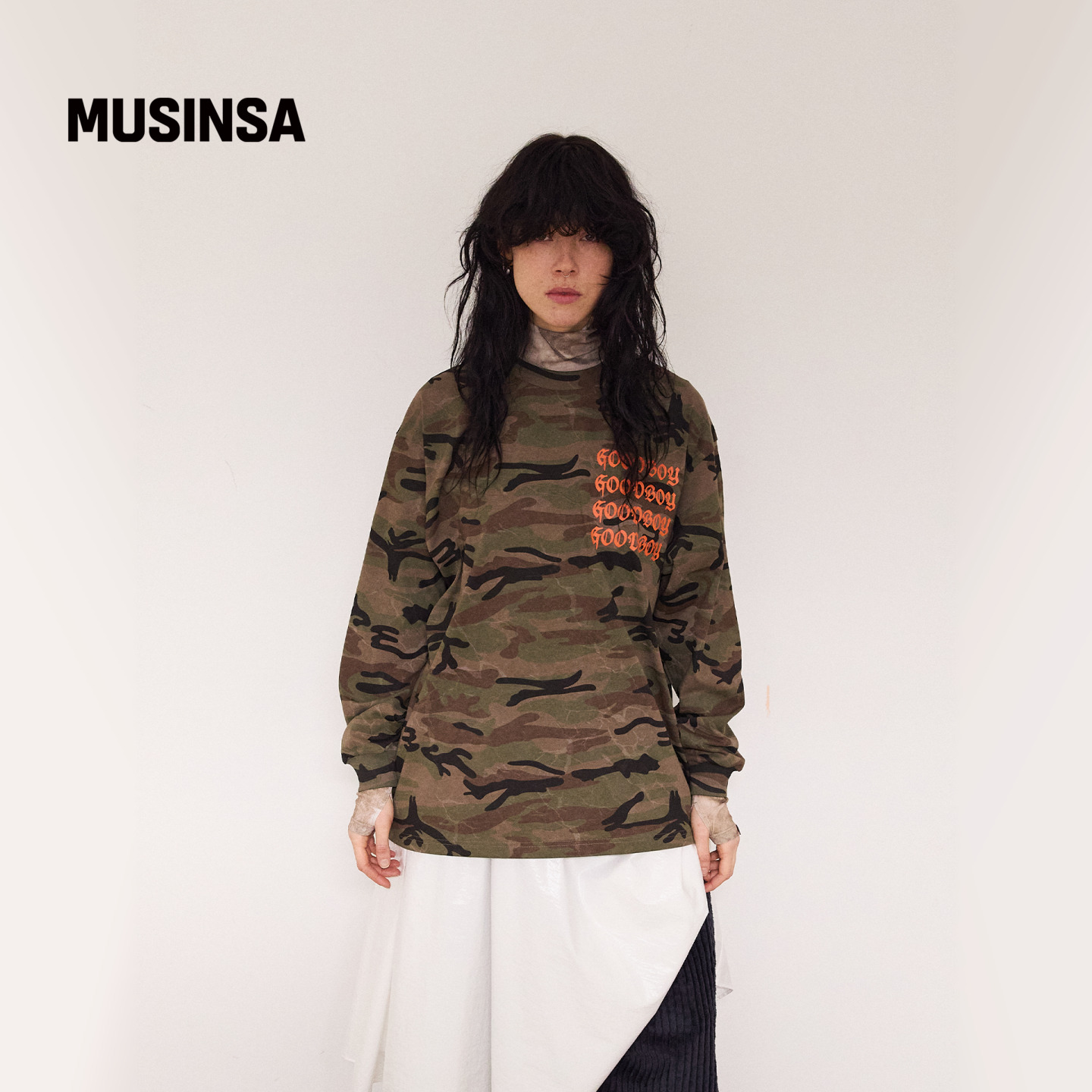 GOODBOY韩国男女25秋季新款情侣长袖上衣迷彩元素复古T恤MUSINSA