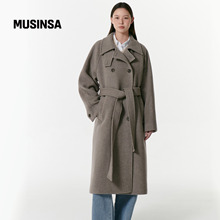 musinsa standard韩国25冬季女士羊毛混纺双排扣长款毛呢大衣