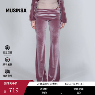 SCULPTOR韩国25秋冬天鹅绒褶皱低腰裤 MUSINSA 辣妹风复古微喇长裤