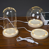 USB插电发光玻璃罩透明展示盒人偶圣诞树积木手模桌面摆件手办