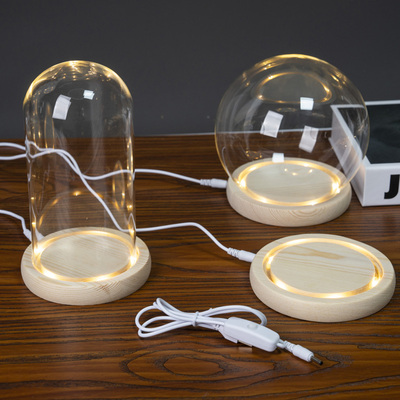 USB插电发光玻璃罩透明展示盒人偶圣诞树积木手模桌面摆件手办