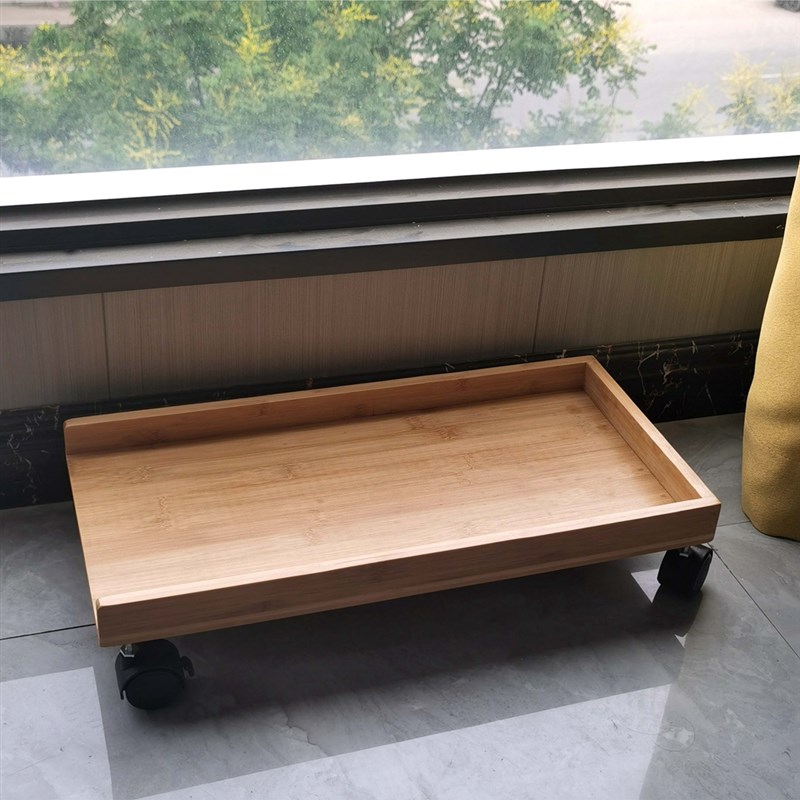 多功能竹制移动托盘花托主机D壳托架带万向轮置物架Z8