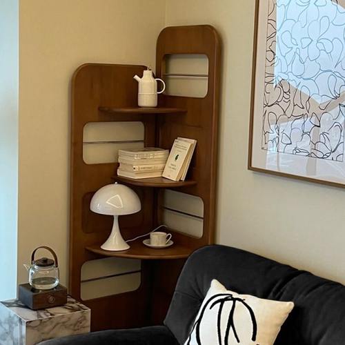 中复古实木沙发边转角柜客厅玄关卧室收纳储墙三角落地置物书架子