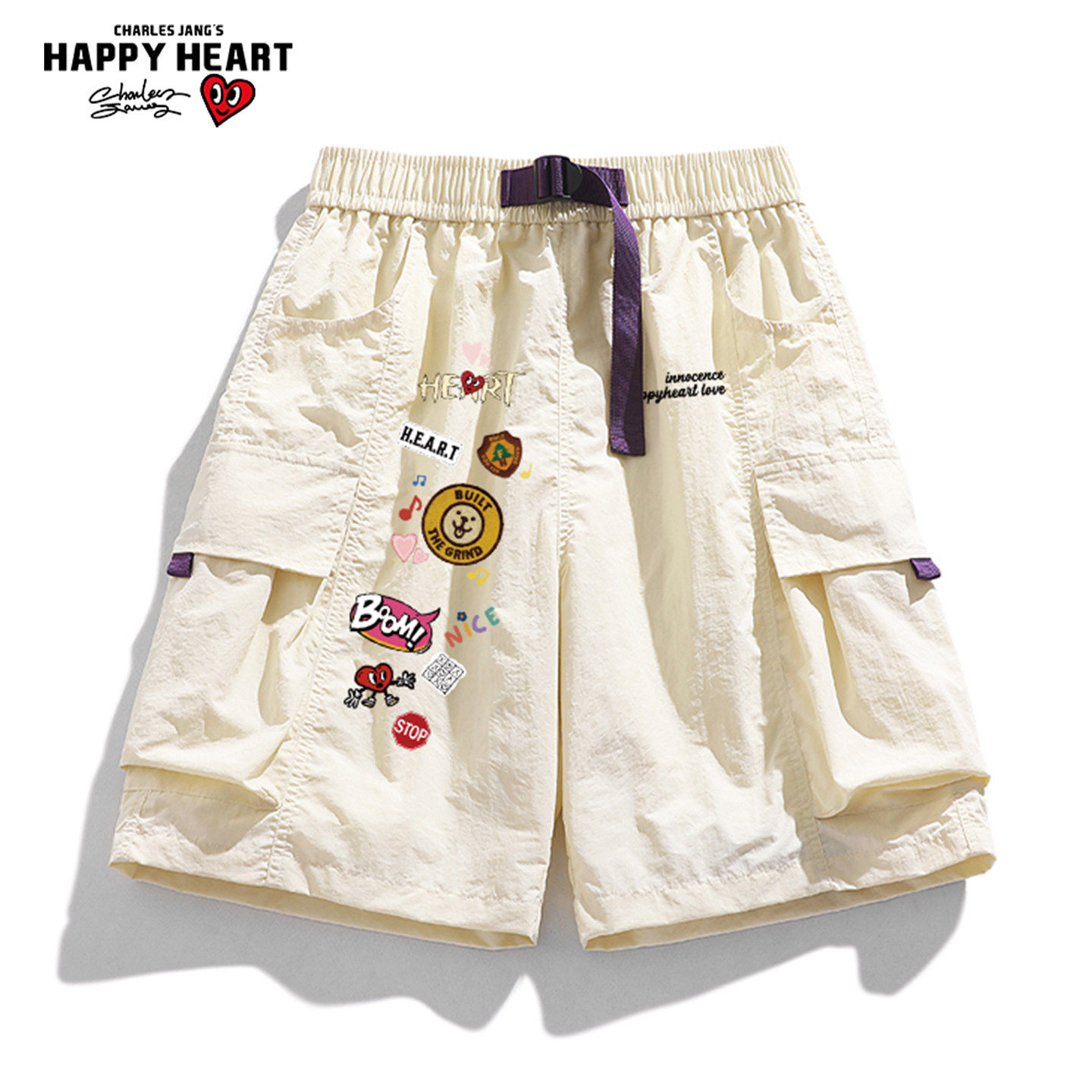 查尔斯桃心美式卡通多巴胺冰丝短裤男夏季薄款休闲速干沙滩五分裤