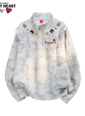 查尔斯桃心美式立领扎染休闲卫衣男女春秋季新款宽松百搭潮牌上衣