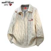 打底针织衫 查尔斯桃心 小猫印花亨利领毛衣男女翻领慵懒冬季 上衣