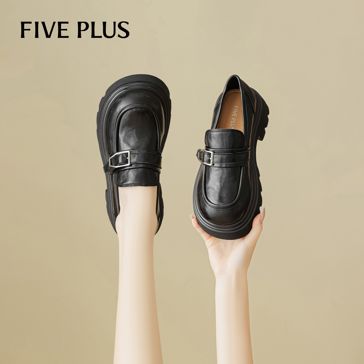 FIVEPLUS粗跟小皮鞋女款
