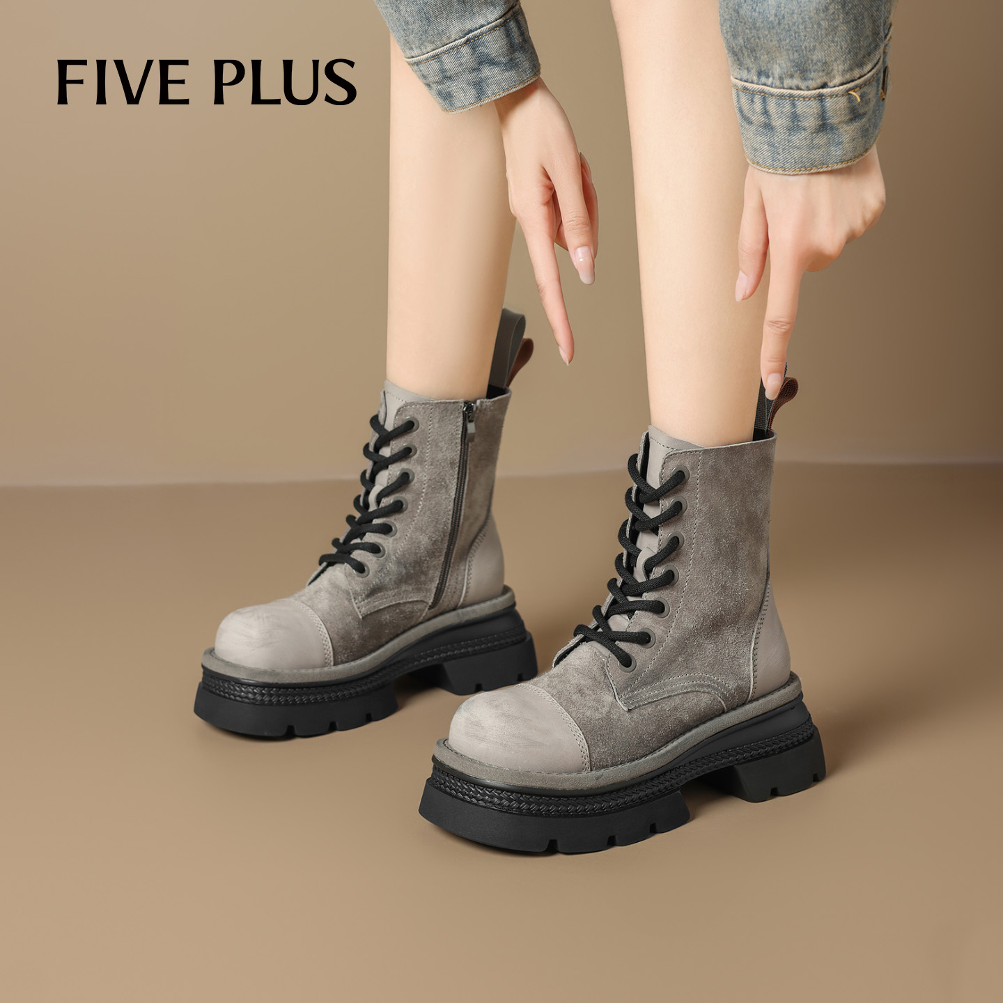 FIVEPLUS真皮马丁靴女