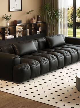 泡芙皮质沙直发意极简小KVN户型客厅古钢琴键式排网红休闲复高档