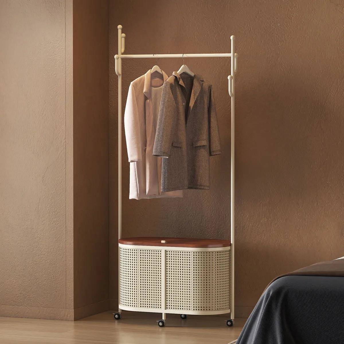 衣帽架油落地卧约室简法式移篓动藤编脏衣衣奶架家用收纳挂衣WXX