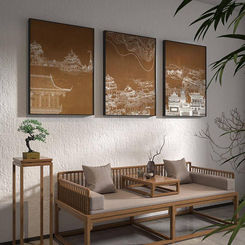 厅新中式山水IKY风景画客寓画意好百搭装饰画玄关样板房玄关挂画