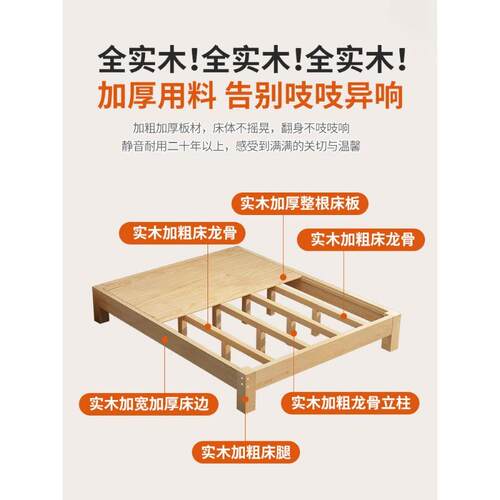 床架子全实无木床板VCZ头出床租成人排骨床架双人床家用