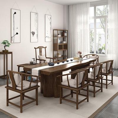 新中式木QSW茶桌家用大茶客厅泡茶桌楼板茶桌椅组合办公实室会客