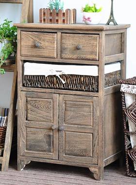 3EW1客藤编收纳柜子实木复FHB古美室式床边柜抽屉储园物厅柜卧田