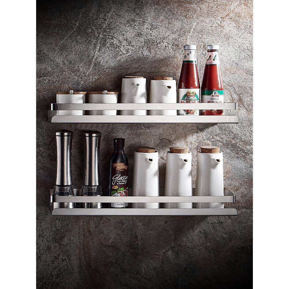 A1389L304不锈钢味厨品房置物料架免打孔调味收纳架家用壁挂式调