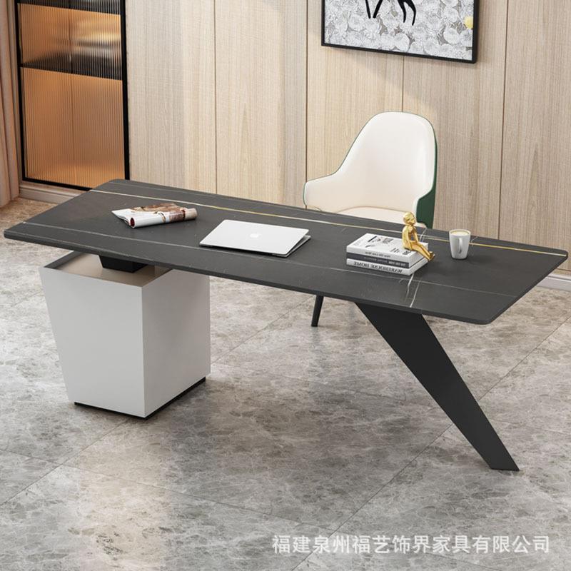 轻经理奢总裁岩板办公桌单人台式电脑工柜作台家用创意带UYZ子书