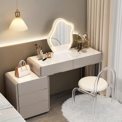 y一奶油实木岩983板梳妆台现代简约化妆台斗柜体卧m室可移动白风