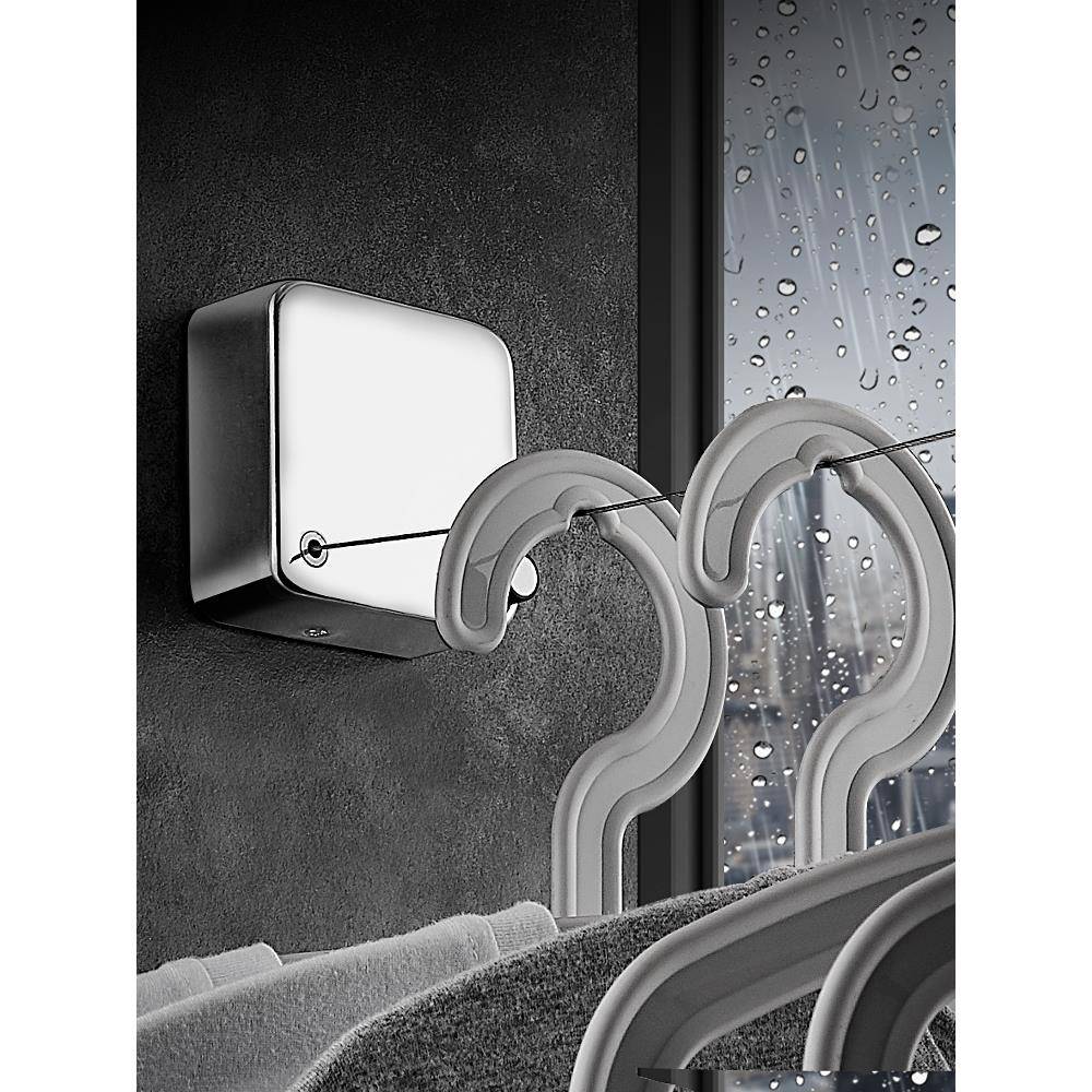 cs34衣不钢0晾衣锈绳室内免打孔隐形伸缩架阳台晒衣挂衣568绳家用