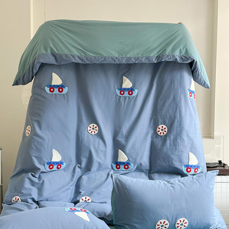 卡A类869通纯全棉磨加厚四件套棉毛毛巾绣花三件套儿童床品秋冬