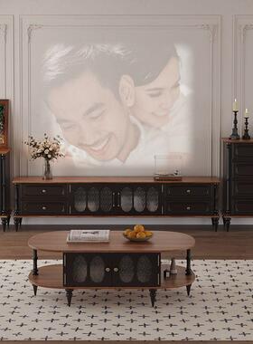 法式储中PZX古风实木电视美式客厅茶柜几小型组合家用落户地收纳