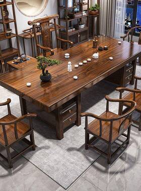 高实木桌大板茶桌款椅组合平面茶一端体一整URZ套泡茶家用茶几带