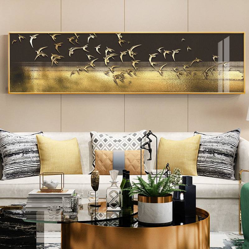 飞鸟中式卧室床头装饰画后现代抽象横版客厅挂画酒店宾馆房间墙画图片