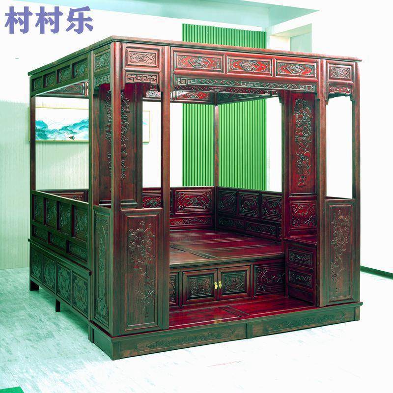 3Y红花梨踏步床老榆木明典清复仿代古床架实木雕中式古单双NII月